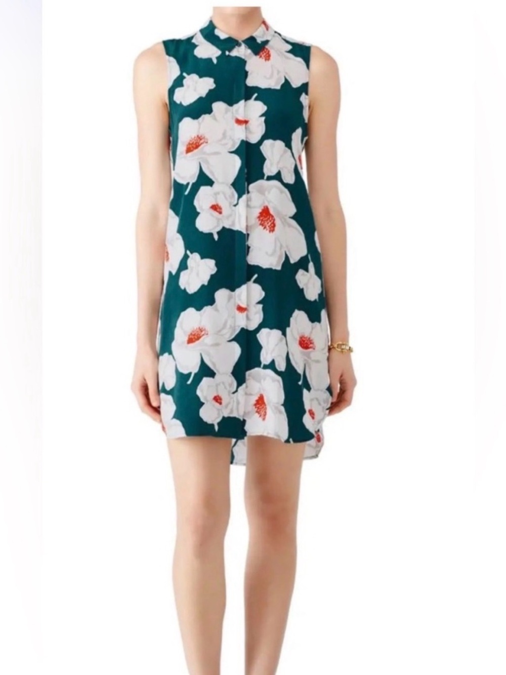 Equipment Teal Floral Sleeveless Shift Dress
